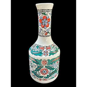 Metaxa Vase Made in Greece 10.5"h Liquor Decanter Green Orange Floral